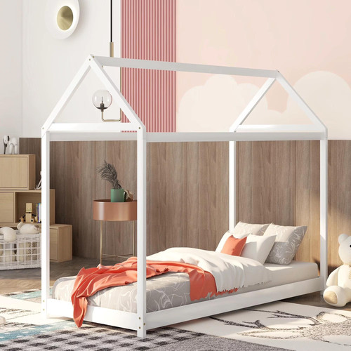Wood twin size kids - house, bed